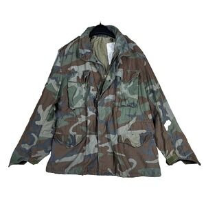 Camoflauge Military Jacket Vtg Mens Coat Sz L Utility Green Camo